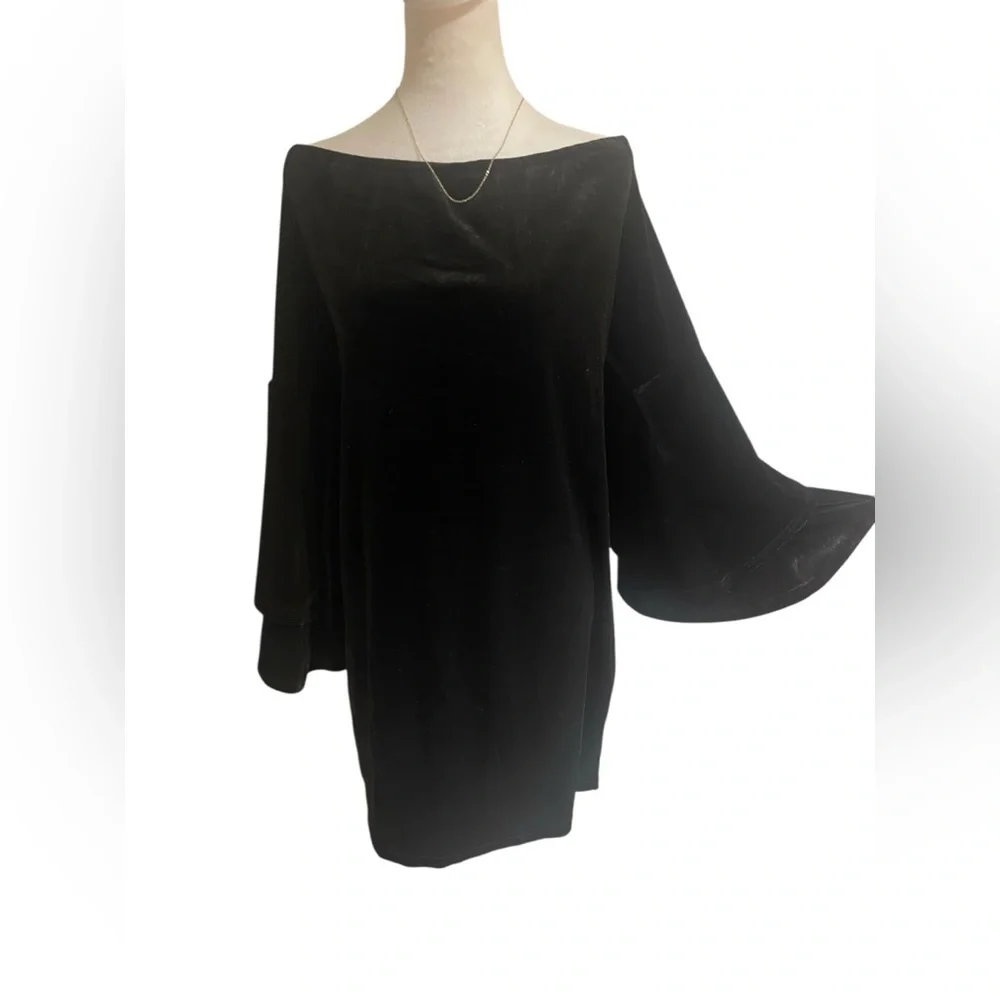 Plus Size 4XL Black Velvet Dress with Bell Sleeves Witchy Gothic Style